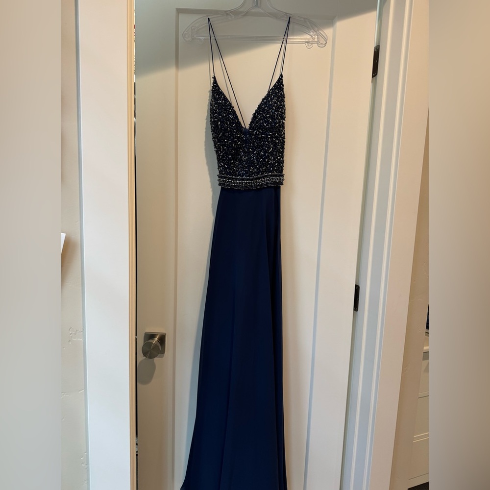 Sherri Hill Navy Blue Prom Dress (size 6)